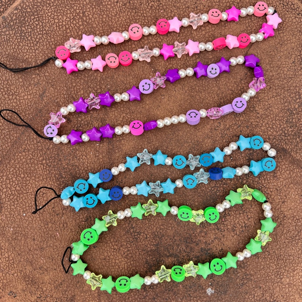 Colorful Beaded phone charm 4 pc Set